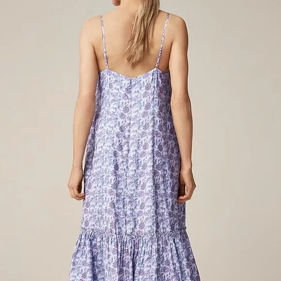 J. Crew NWT Tiered dress in dusty periwinkle block print Size Medium - Picture 7 of 10